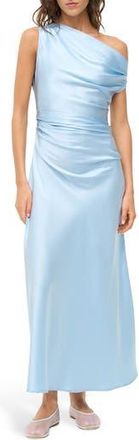 Staud Phare One-Shoulder Stretch Silk Midi Dress in Cloud at Nordstrom Rack, Size 6