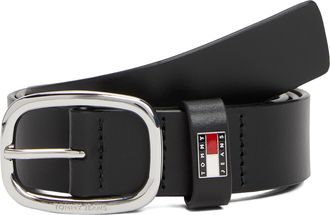 Tommy Jeans Lederg&uuml;rtel TOMMY JEANS TJW OVAL 3.0 cm breit, Damen, Gr. 75, schwarz, Rindsleder, G&uuml;rtel Lederg&uuml;rtel, Ovale Einfachdornschliesse und Logo am Verschlu