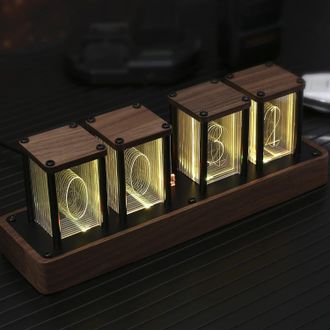 No Brand Reloj Digital De Tubo Nixie De Nogal Con Soporte Para Sincronizaci&oacute;n Horaria Wi-fi, Alarma Y Temporizador, Visualizaci&oacute;n De 12/24 Horas, Regalo Vintag