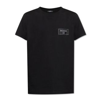 Balmain T-Shirts, male, Black, L, T-shirt with logo patch