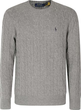 Polo Ralph Lauren Grey Cable Knit Wool-Cashmere Pullover Sweater