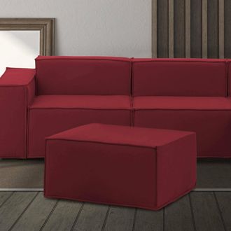 Dmora Dmora - Puff Dagoum&eacute;, Otomana De La Sala De Estar, 100% Made In Italy, Sill&oacute;n Relax En Tela Tapizada, 80x70h43cm, Rojo