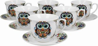 OEM Juego De 6 Tazas Y Platillos Ethno Owl