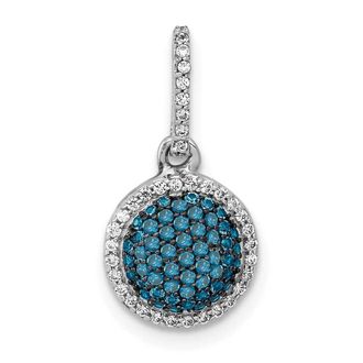 Diamond2Deal 14k White Gold 1/3 carat White and Blue Diamond Round Halo Cluster Pendant