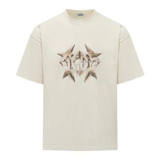 GCDS T-Shirts, male, Beige, Size: M Studded Logo T-shirt