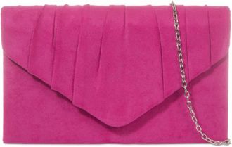 Koko Brand New Ladies Women Suede Leather Clutch Wedding Evening Party Purse Shoulder Hand Bag W308 (FUCHSIA)