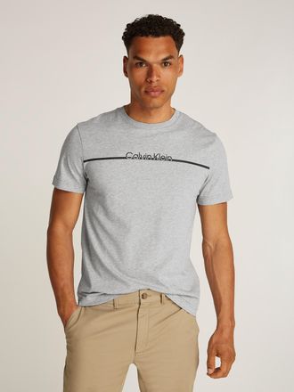 Calvin Klein Rundhalsshirt CALVIN KLEIN SPLIT LINE LOGO T-SHIRT, Herren, Gr. 3XL, grau (light grau heather), Single Jersey, Obermaterial: 100% Baumwolle, unifarben