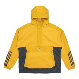 adidas M Corduroy Ank Half Zipper Colorblock Sports hooded Logo Jacket Brown HD0366