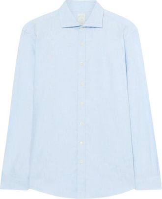 Brooks Brothers Slim Fit Melange Katoen Flanellen Overhemd met Spread Kraag - Heren - Casual Overhemden - Blauw - XL - Katoen - Overhemden