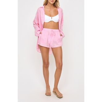 L*Space Rio Linen Cover-Up Drawstring Shorts in Rosewater at Nordstrom Rack, Size X-Small