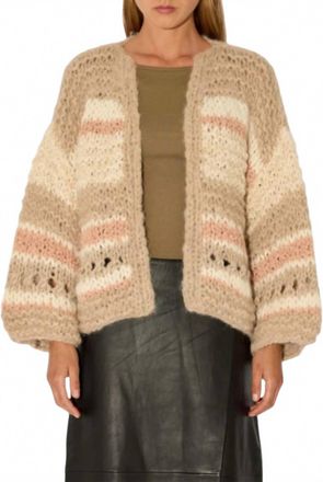 Maiami Alpaca Mix Pattern Bomber Cardigan In Beige Mix