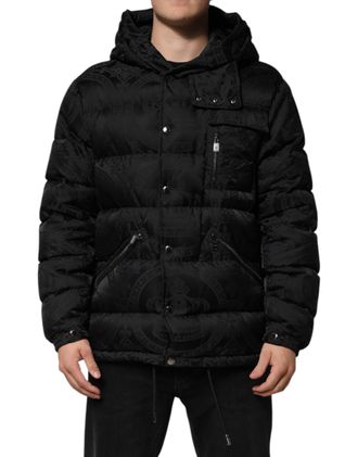 Dolce & Gabbana Black Jacquard Quilted Puffer Hooded Mens Jacket
