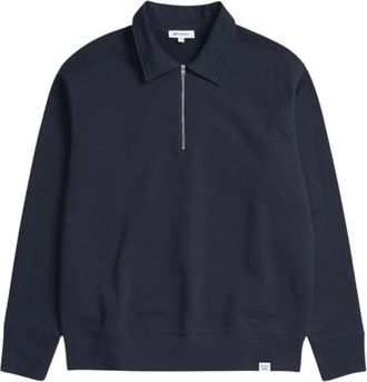 Norse Projects Tops, Heren, Blauw, M, Katoen, Relaxed Katoen Half-Zip Sweatshirt