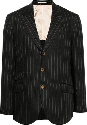 Brunello Cucinelli Black Linen Pinstripe Blazer, Brand Size 48 (US Size 38)