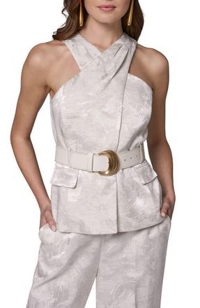 DKNY Jacquard Crossover Belted Sleeveless Top in Light Flax at Nordstrom, Size 14