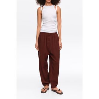 Bimba & Lola Textured Cotton Harem Trousers in Brown at Nordstrom, Size 38 Eu