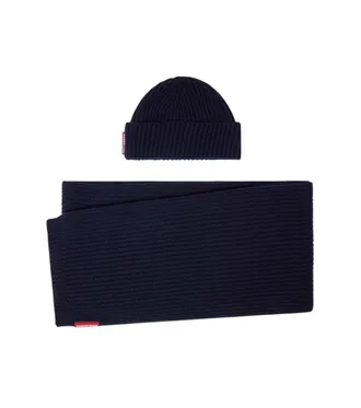 Dsquared2 Navy Blue Knitted Beanie Set