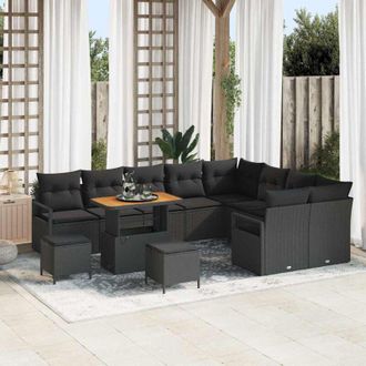 vidaXL Conjunto De Sof&aacute; De Jard&iacute;n Con Coj&iacute;n 12 Pcs Negro Polirat&aacute;n Vidaxl