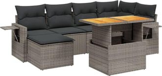 vidaXL Vidaxl - Set De Sof&aacute;s De Jard&iacute;n 7 Piezas Con Cojines Rat&aacute;n Pe Gris