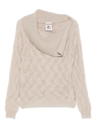 Semicouture Kabelgebreide trui met ronde hals - Beige