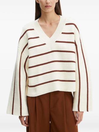 Gestuz striped v-neck sweater - women - Alpaca Wool/Wool/Polyester/Elastane - M - White