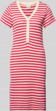 Ichi Knielanges Strickkleid mit V-Ausschnitt Modell LORIANNA in Pink, Gr&ouml;&szlig;e XXL