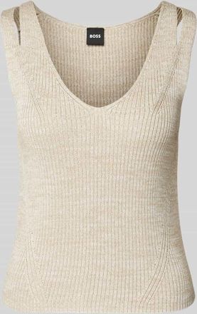 HUGO BOSS Stricktop mit Cut Outs Modell Flani in Beige, Gr&ouml;&szlig;e XXL