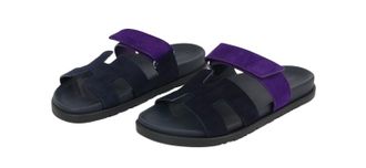 Hermès Chypre Sandals in Marine and Violet Suede and Leather Size 37