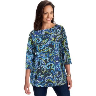 Jessica London Stretch Cotton Boatneck Tunic in Navy Painterly Paisley at Nordstrom, Size 40