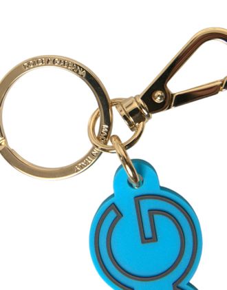 Dolce & Gabbana Womens Blue Rubber Gold Tone Metal Dg Logo Keyring Keychain Black And Zamak Pvc Steel Brass Accessory