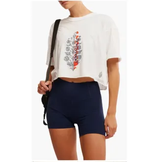 Free People FP Movement Inspire Buti Top Womens White Graphic Cropped DSGL13