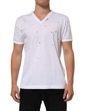 Dolce & Gabbana Distressed Cotton T-Shirt - White