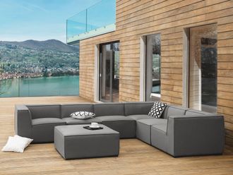Beliani Sof&aacute; Esquinero 7 Plazas Modular De Poli&eacute;ster Gris Oscuro Negro Izquierdo Con Reposapi&eacute;s Arezzo