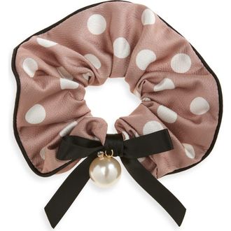 Tasha Polka Dot Hammered Satin Scrunchie in Blush at Nordstrom