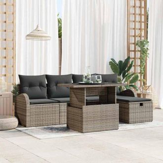 vidaXL Vidaxl - Conjunto De Sof&aacute; De Jard&iacute;n Con Coj&iacute;n 6 Pcs Gris Polirat&aacute;n
