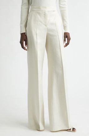 Max Mara Badesse High Waist Wide Leg Linen Pants in Beige at Nordstrom, Size 16
