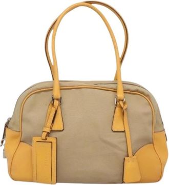 Prada Pre-owned Handbags, female, Beige, Size: ONE SIZE Pre-owned Canvas Handbag