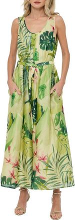 Ciebon Rowena Tie Waist Midi Skirt in Citron Multi at Nordstrom, Size X-Small