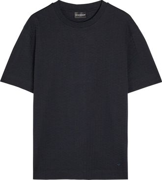 Emporio Armani Jacquard Logo-embroidered Cotton T-shirt - Navy - XL