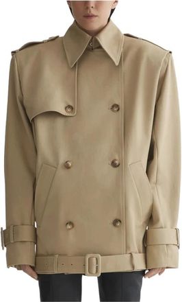 MUGLER Buckle Double-breasted Jacket - Dames - Zomerjassen - Beige - XS - Leer - Jassen