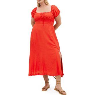 City Chic Abbigail Midi Peasant Dress in Watermelon at Nordstrom, Size Xxxs
