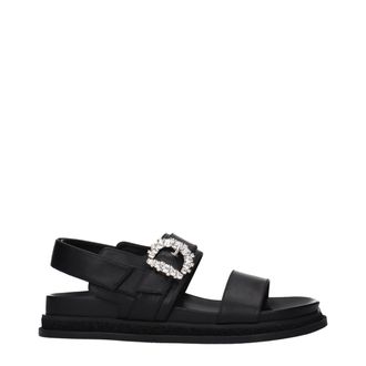 Jimmy Choo London Black Leather Flat Womens Sandals