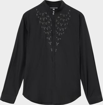 John Varvatos Mens Lex Silk and Wool Rhinestone-Embellished Button-Down Shirt