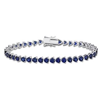 Mimi & Max 11.40 CT TGW Heart Shape Created Blue Sapphire Tennis Bracelet in Sterling Silver
