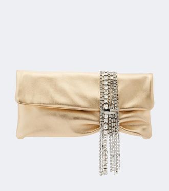 Jimmy Choo London Zandra embellished metallic leather clutch
