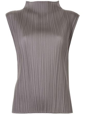 Pleats Please Issey Miyake sleeveless pleated top - women - Polyester - 3 - Grey