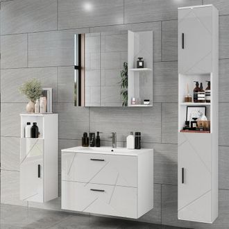 Vicco Conjunto De Mueble De Ba&ntilde;o Irma, Blanco/blanco Alto Brillo, 5 Partes, Vicco