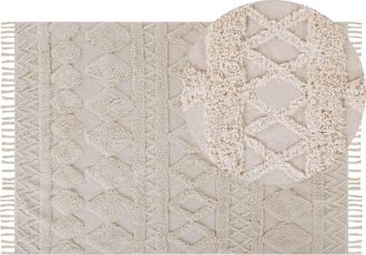 Beliani Alfombra De Algod&oacute;n Beige 160 X 230 Cm Geom&eacute;trico Anudado Minimalista Sala De Estar Dormitorio Didim