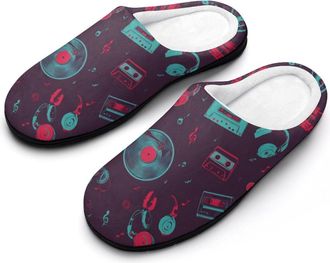 Generic Vinyl Records Musical Notes Cassette Mens Slippers House Slipper Anti-skid Sole Indoor Shoes Outdoor Comfort Cotton