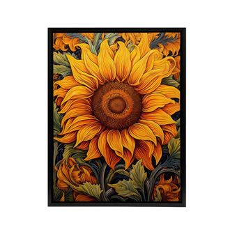 Artery8 Sunflower Floral Art Nouveau Framed Canvas Wall Art Print in Yellow | Size: W24 x H32